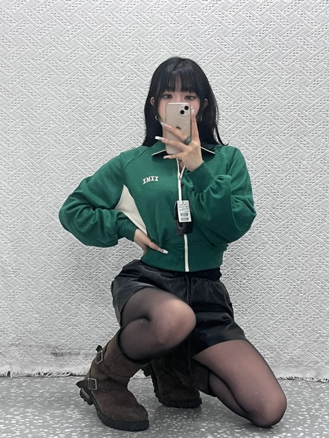 젝시믹스 빈티지 스포티 러닝 딥그린 크롭 집업 자켓 M C11494 상품이미지1