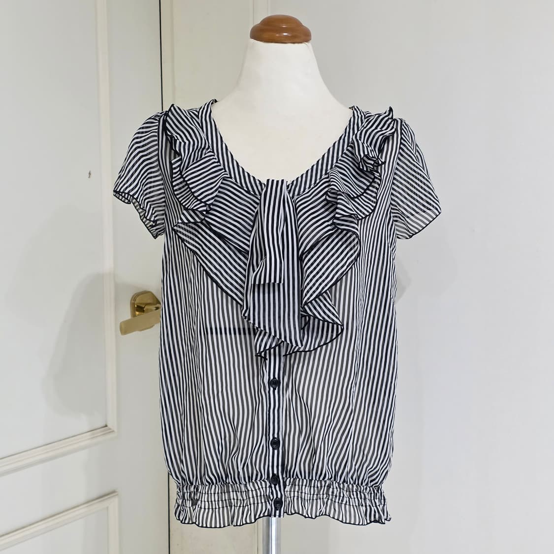 일본빈티지)하구미모리걸 스트라이프 셔링리본 로맨틱 공겜여주st 블라우스 상품이미지2