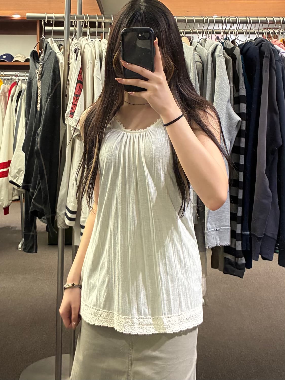 M)Japanese vintage 여성 레이스 디테일 슬리브리스 상품이미지1