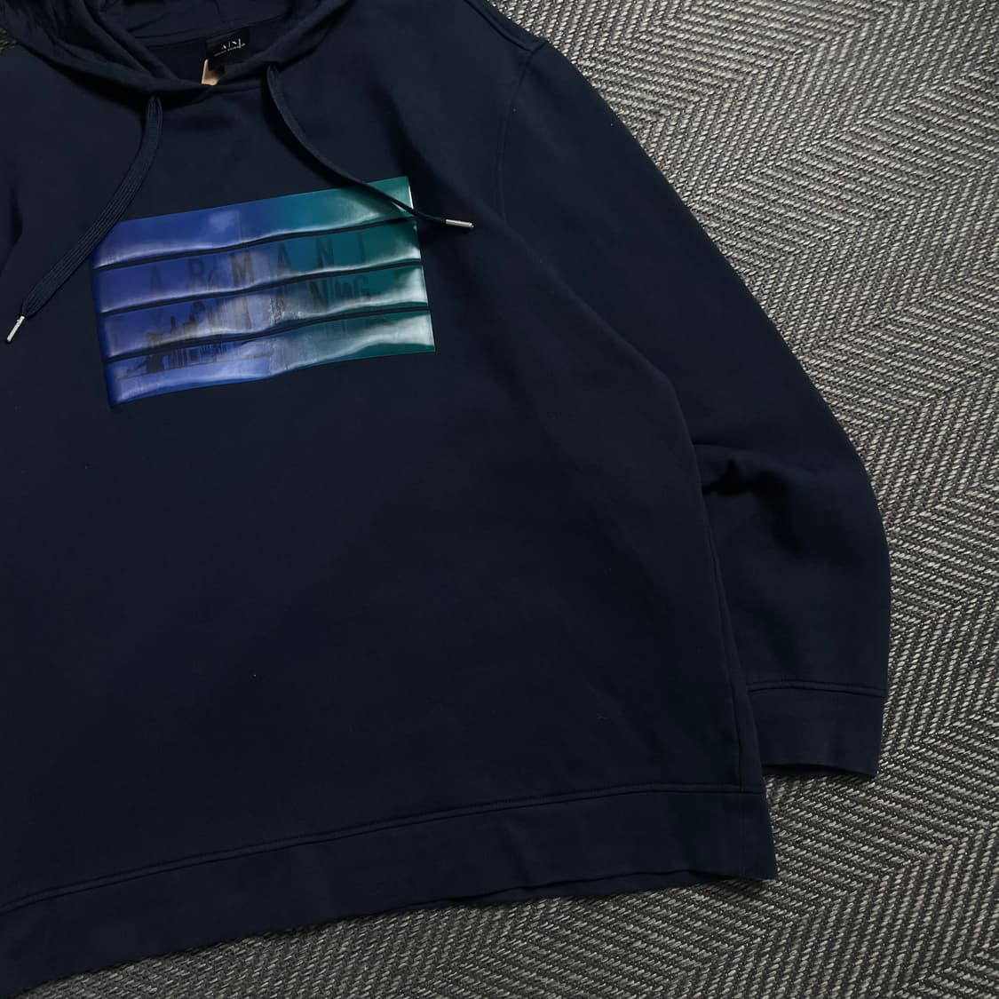 아르마니 익스체인지 빅로고 박시핏 후드 티셔츠 네이비o 4961 상품이미지3