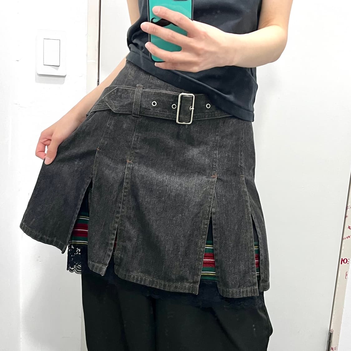 Love Marchen 흑청 플리츠 데님 스커트 치마 상품이미지1