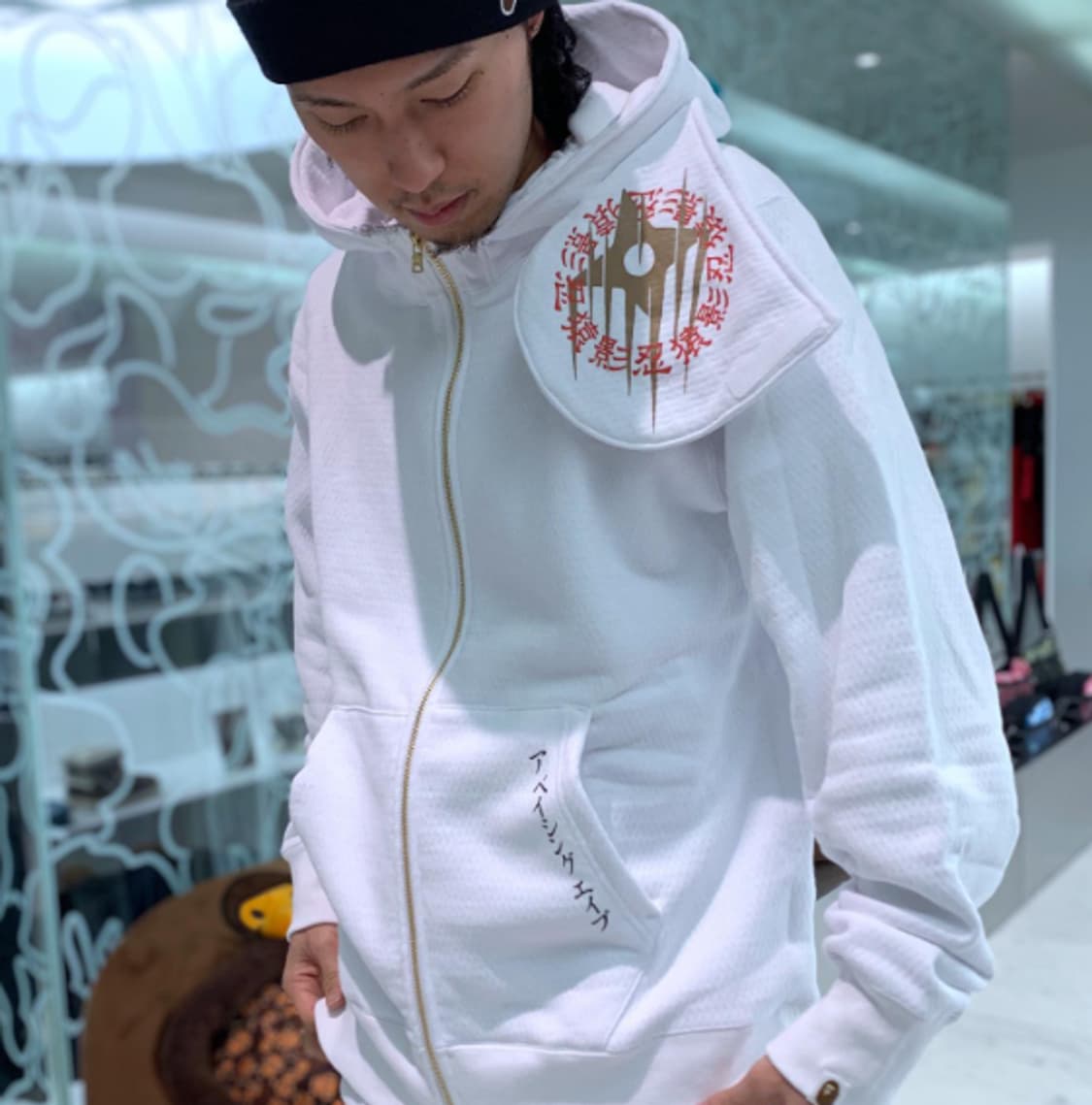 [L] 베이프 2020SS 닌자 마스크 후드집업 화이트 상품이미지1