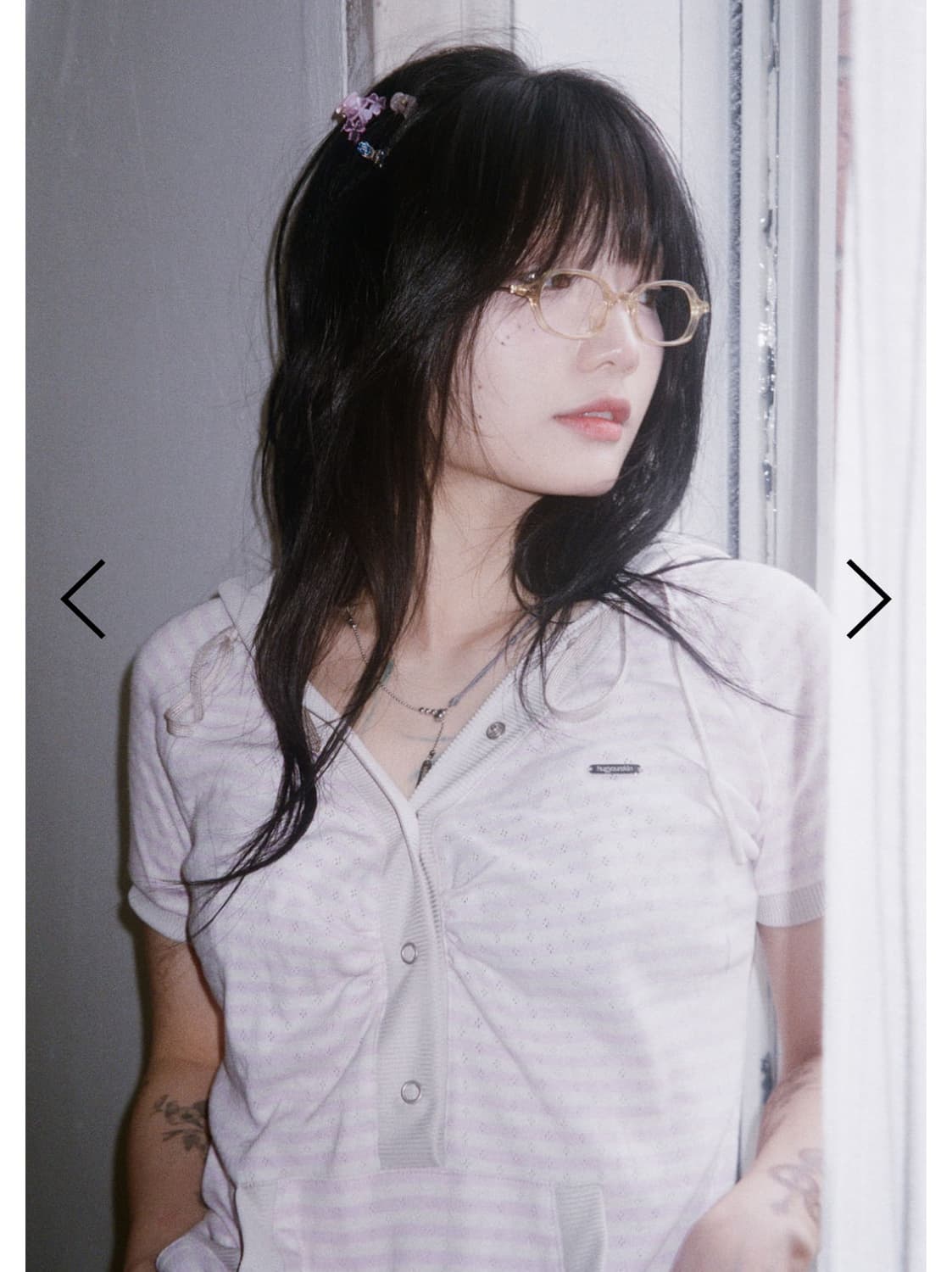 허그유어스킨 스트라이프 반팔 후드티셔츠 상품이미지2