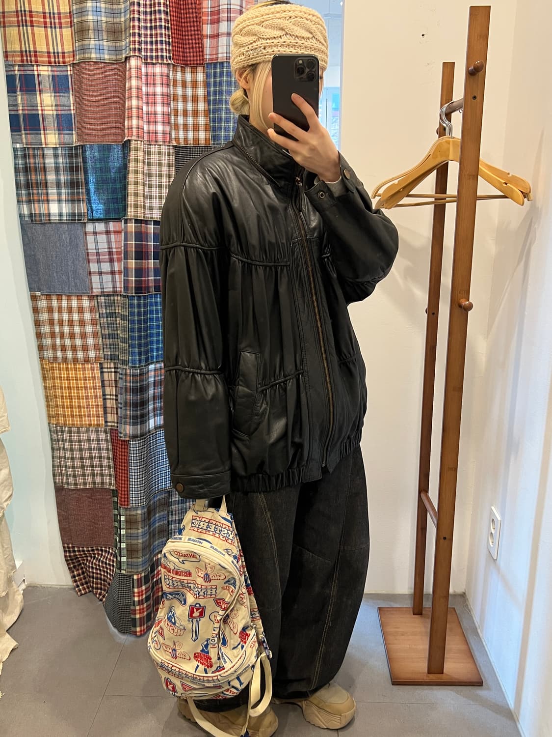 블랙 양가죽 셔링 자켓 상품이미지2