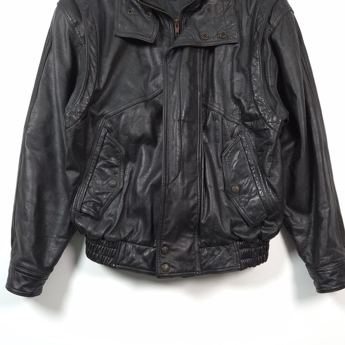 ROW G 빈티지 블랙 헤비 레더 봄버 자켓 L 상품이미지4