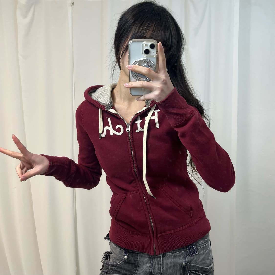Abercrombie Burgundy Zip Hoodie 상품이미지2