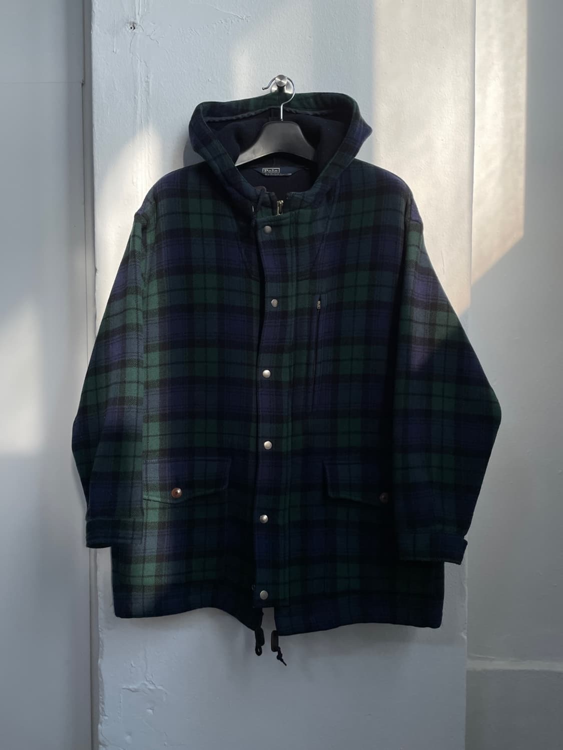90s 폴로 랄프로렌 블랙와치 후드 울 코트  상품이미지1