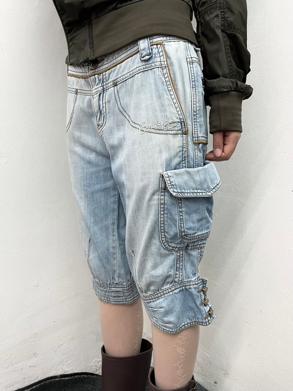 y2k 워싱 데님 버튼 카프리 팬츠  상품이미지6