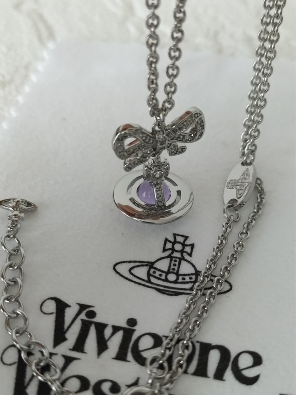 비비안웨스트우드 아카이브 리본 옥타비에 퍼플 크리스탈 3d orb 목걸이 상품이미지9