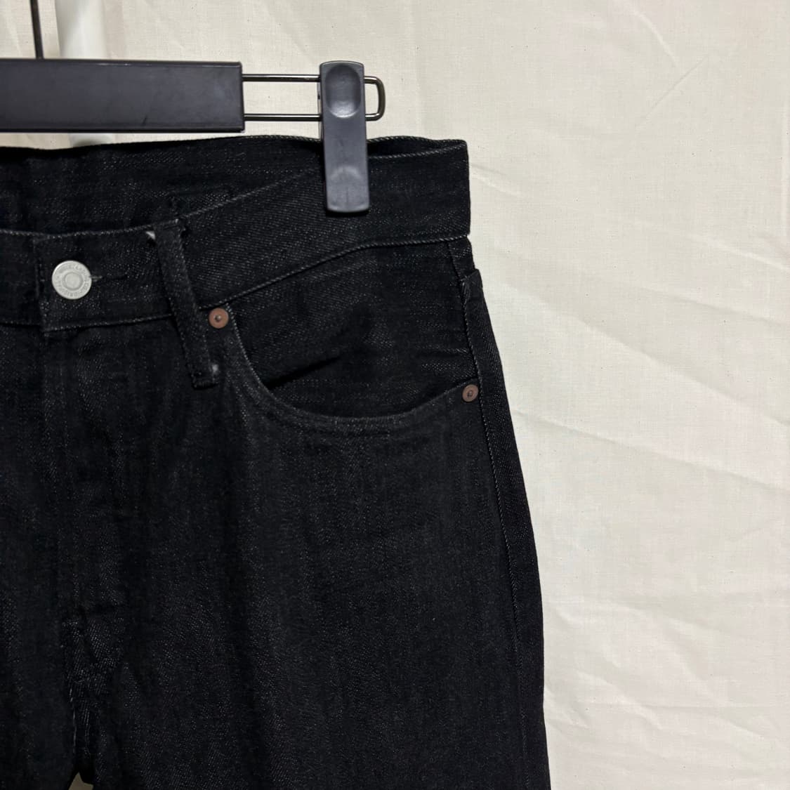 아웃스탠딩 30s 신치백 셀비지 와이드 데님팬츠 / 블랙, S(30) 상품이미지5