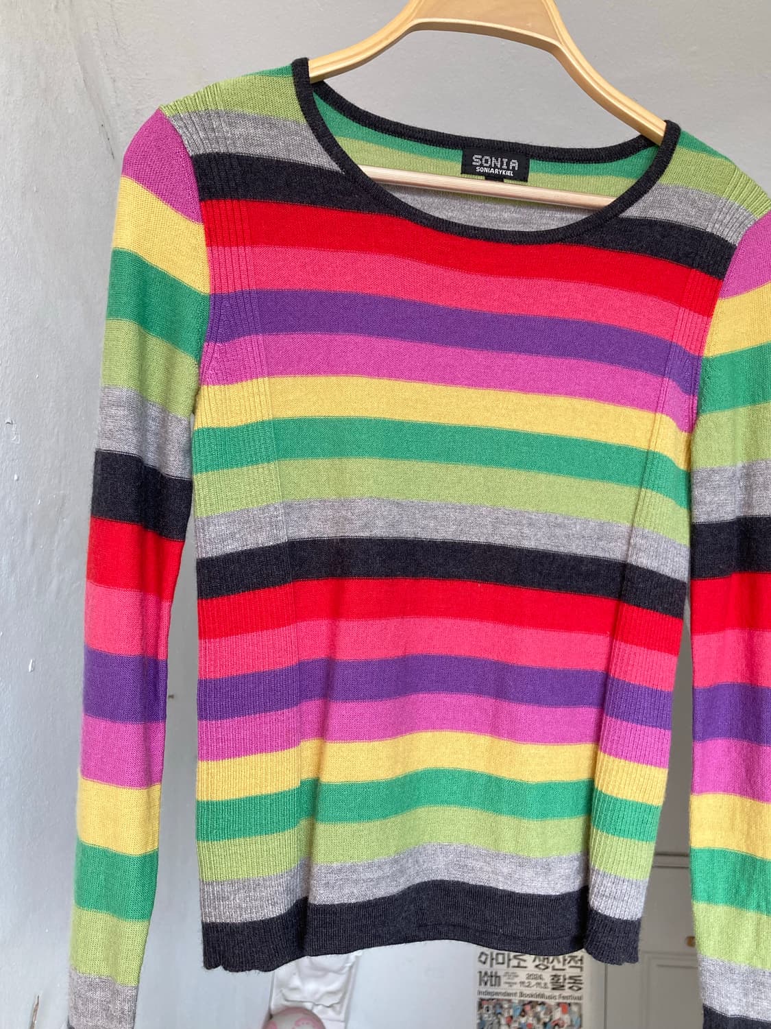 울 무지개 스트라이프 저스트핏 니트탑 상품이미지2