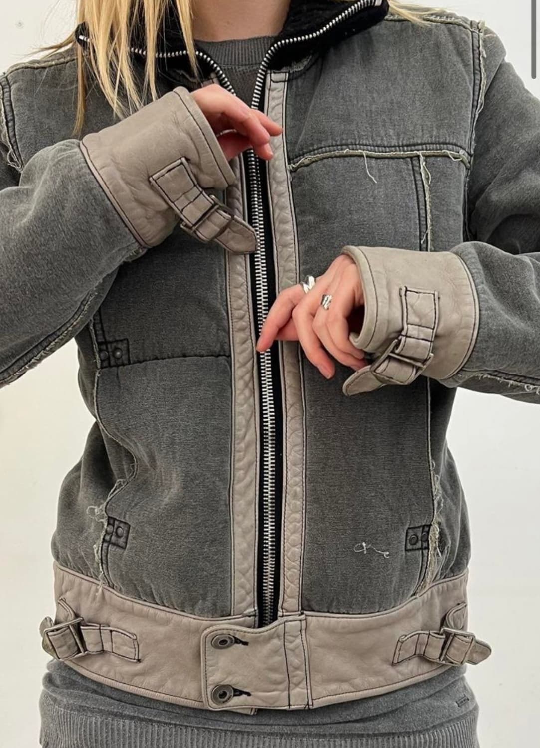 빈티지 디젤 90s 여성 트리밍 카우 레더 자켓 (s) 상품이미지3