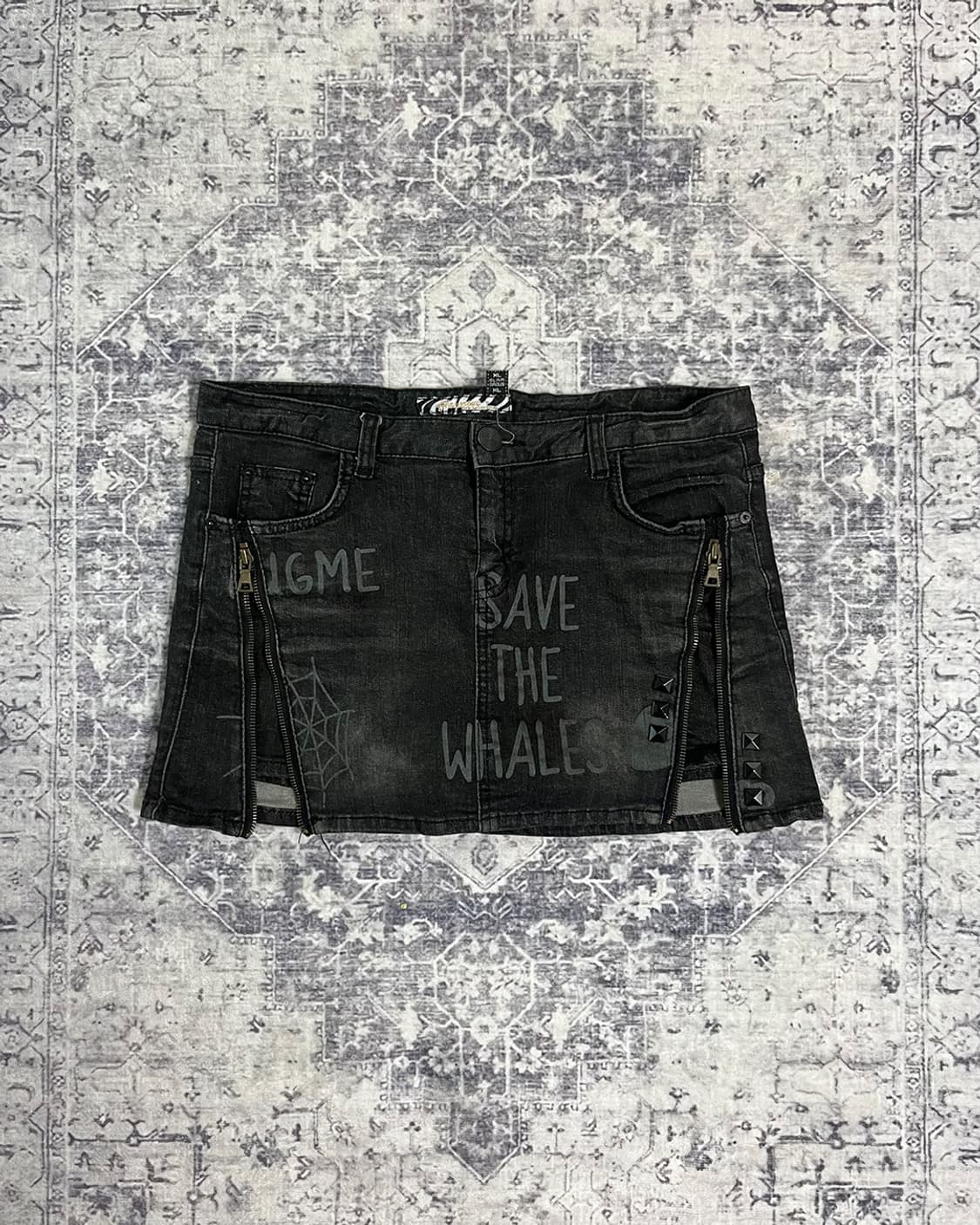 Dark Grunge Zip-Up Denim Mini Skirt 상품이미지1