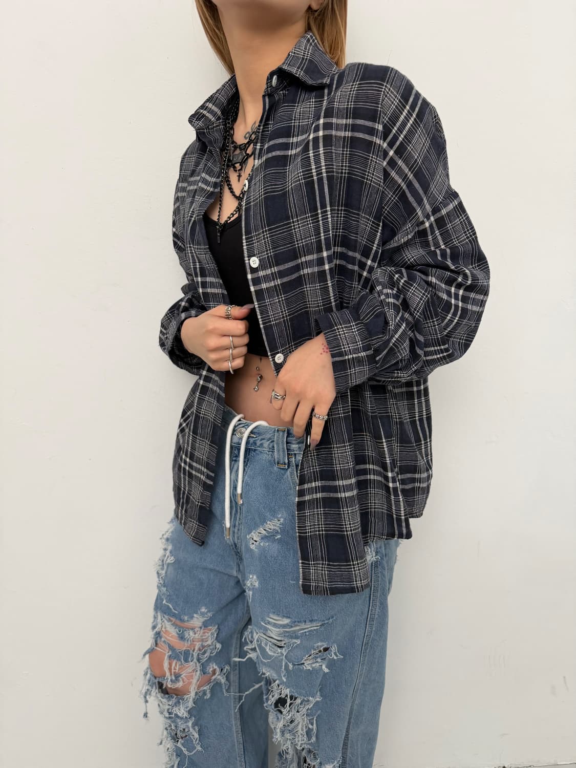 블랙 체크 루즈 셔츠  상품이미지1