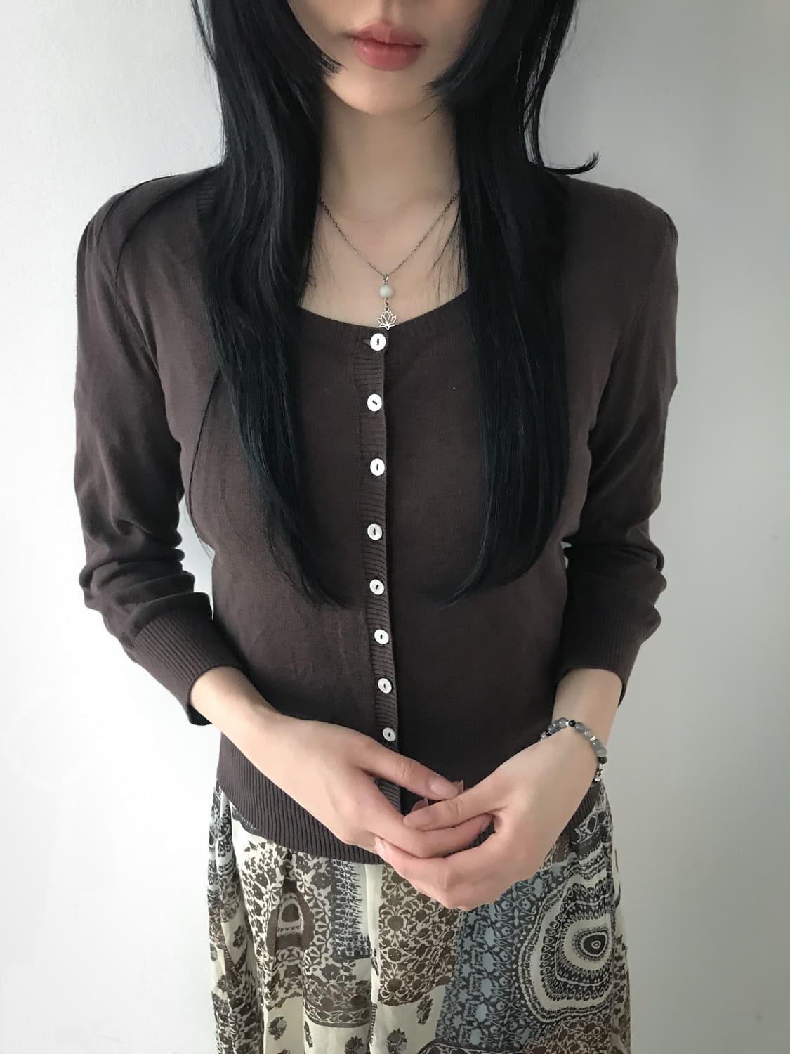 Square Neck Slim Cardigan(Brown) 상품이미지5