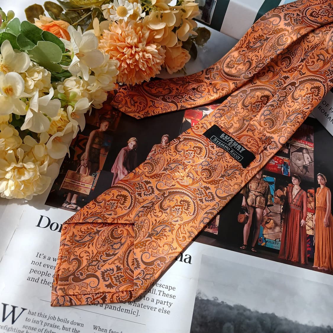 스테파노 리치 오렌지 페이즐리 넥타이 8.5cm S~A+등급 E827 상품이미지4