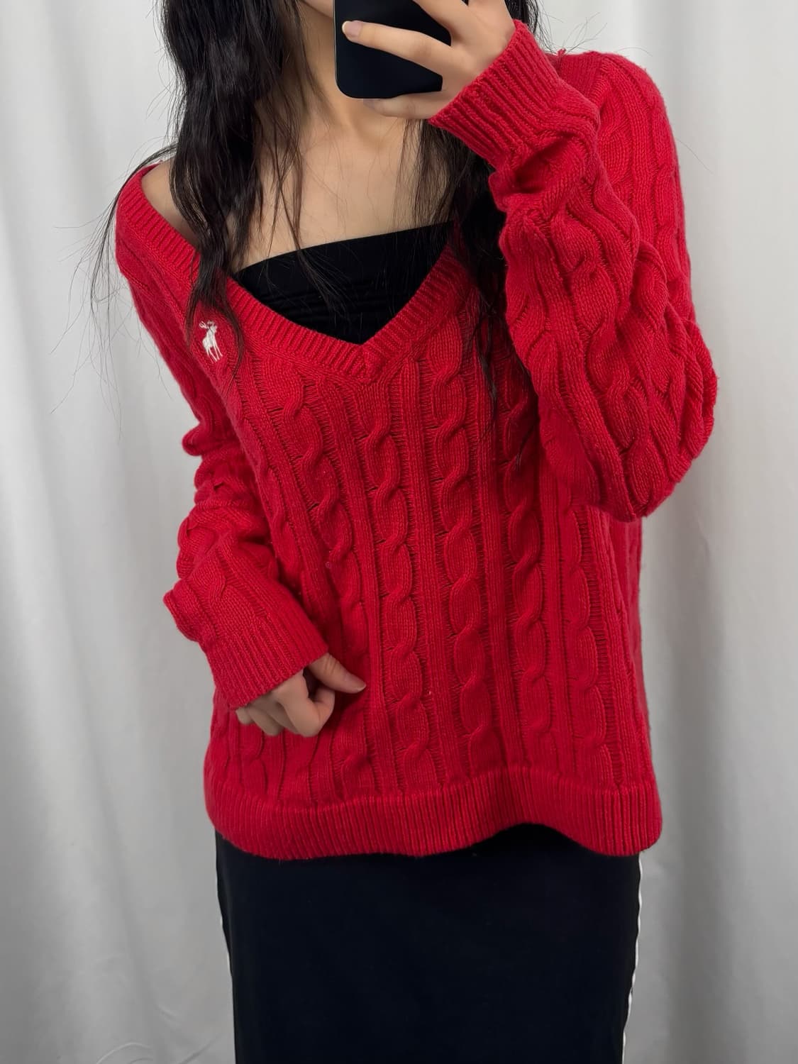 아베크롬비 레드 꽈배기 브이넥 니트 상품이미지2