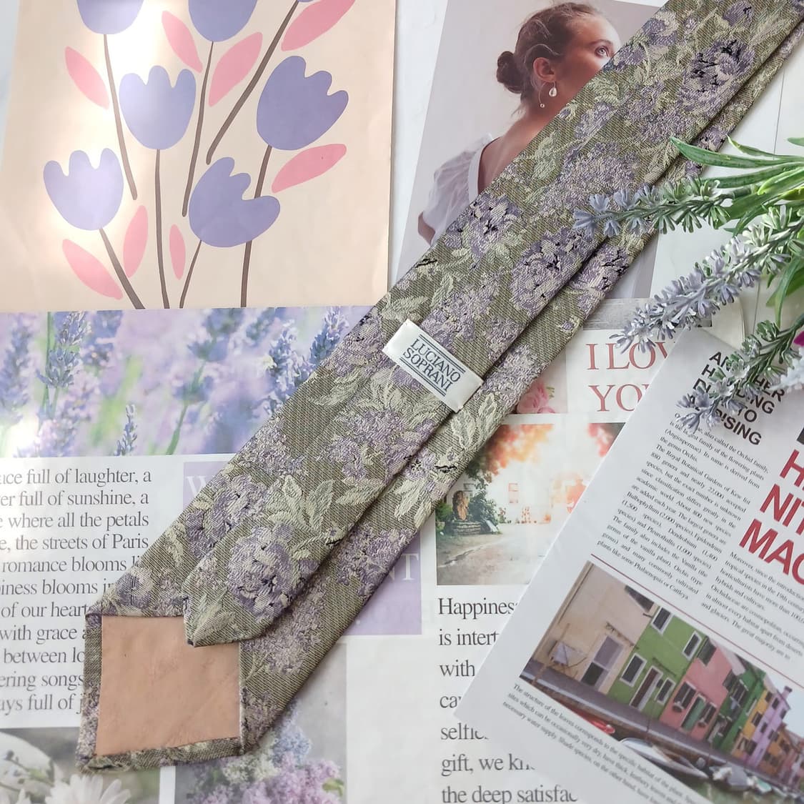 루치아노 소프라니 실크 플로럴 넥타이 8.8cm A등급 A19352
 상품이미지5