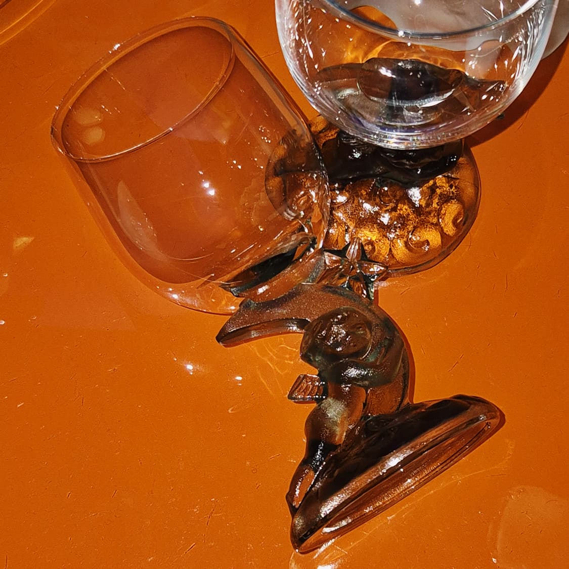 80s 이시즈카 유리 공예 엔틱 천사&달 와인잔 1p 상품이미지8