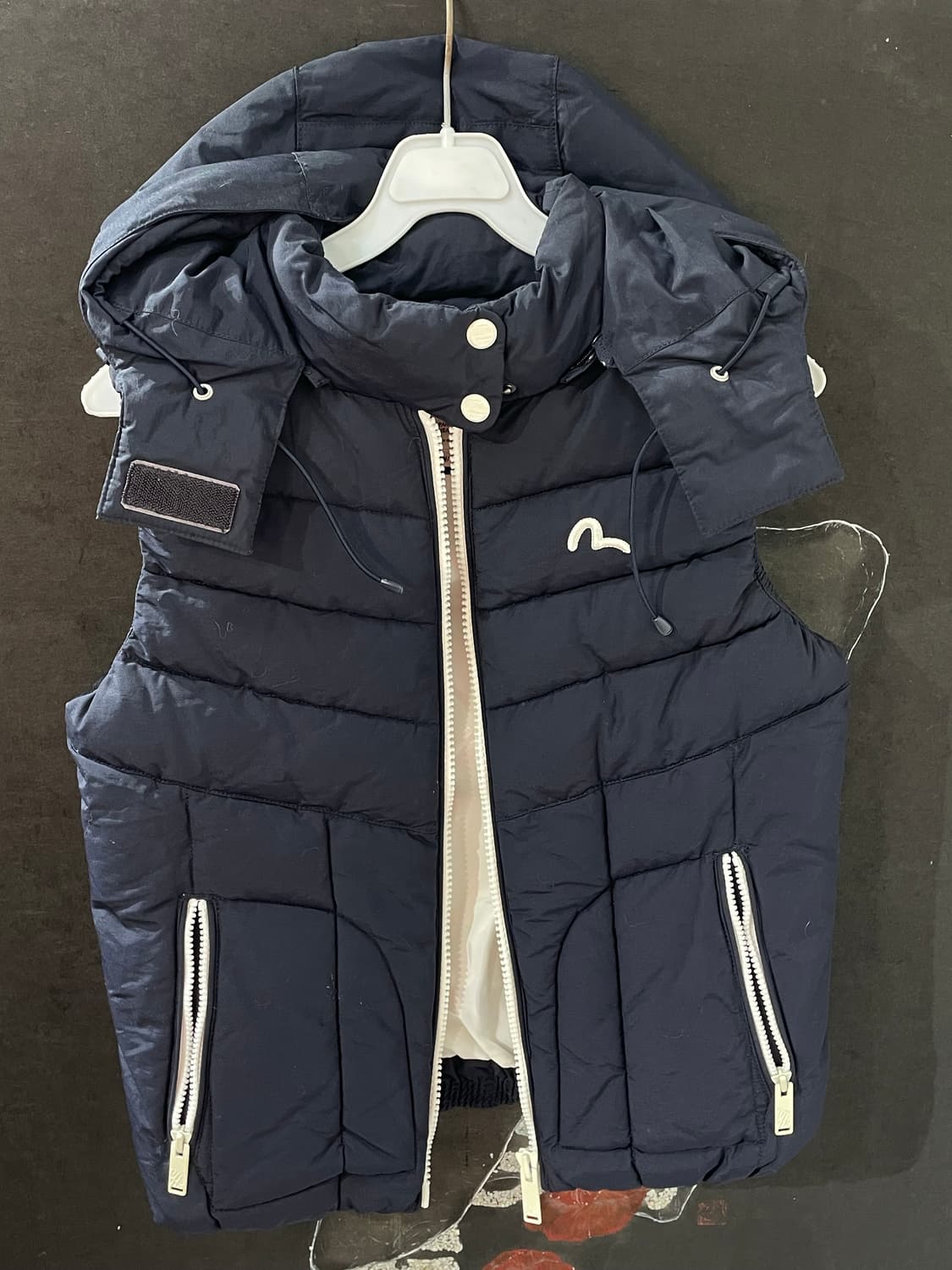 에비수 경량패딩 후드 패딩조끼 베스트 네이비  M 상품이미지6