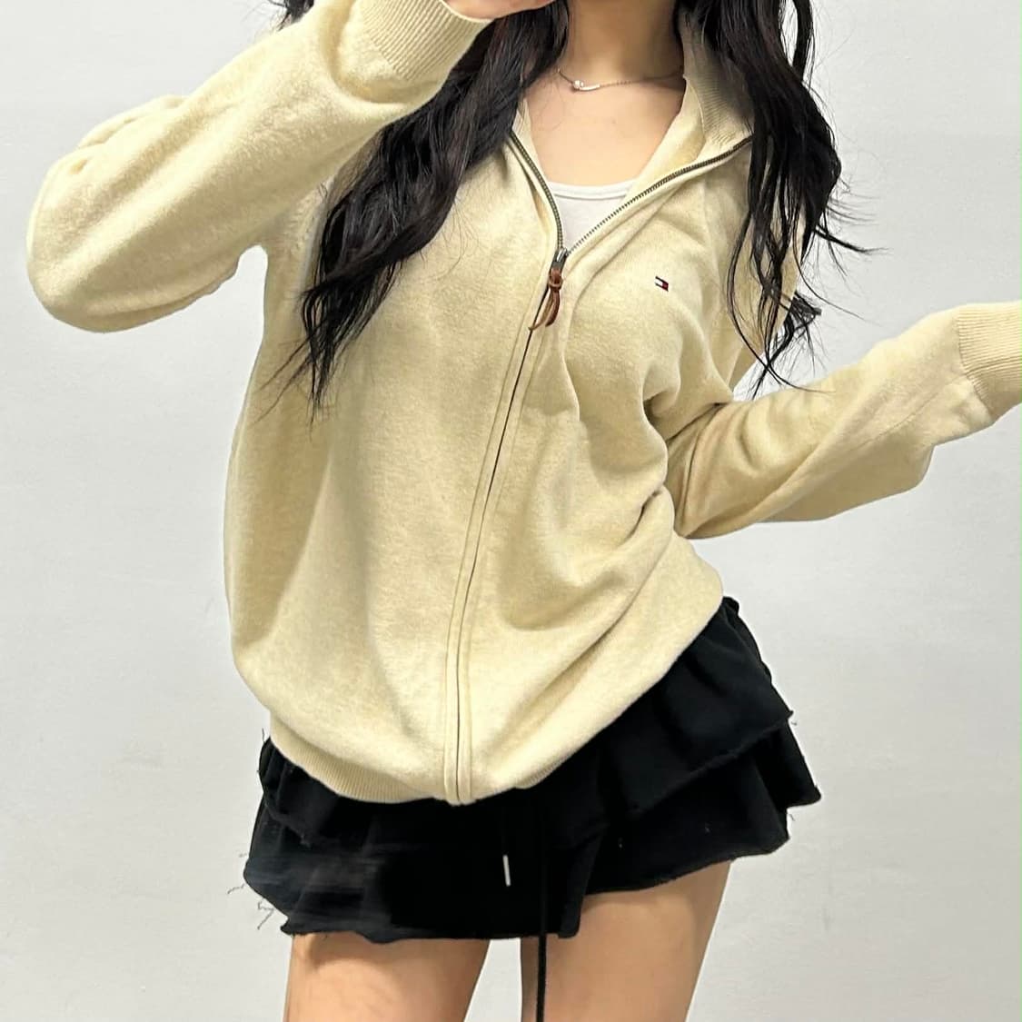 타미힐피거 베이지 핀터깔 코튼 니트 집업 희귀져지(L) 상품이미지2