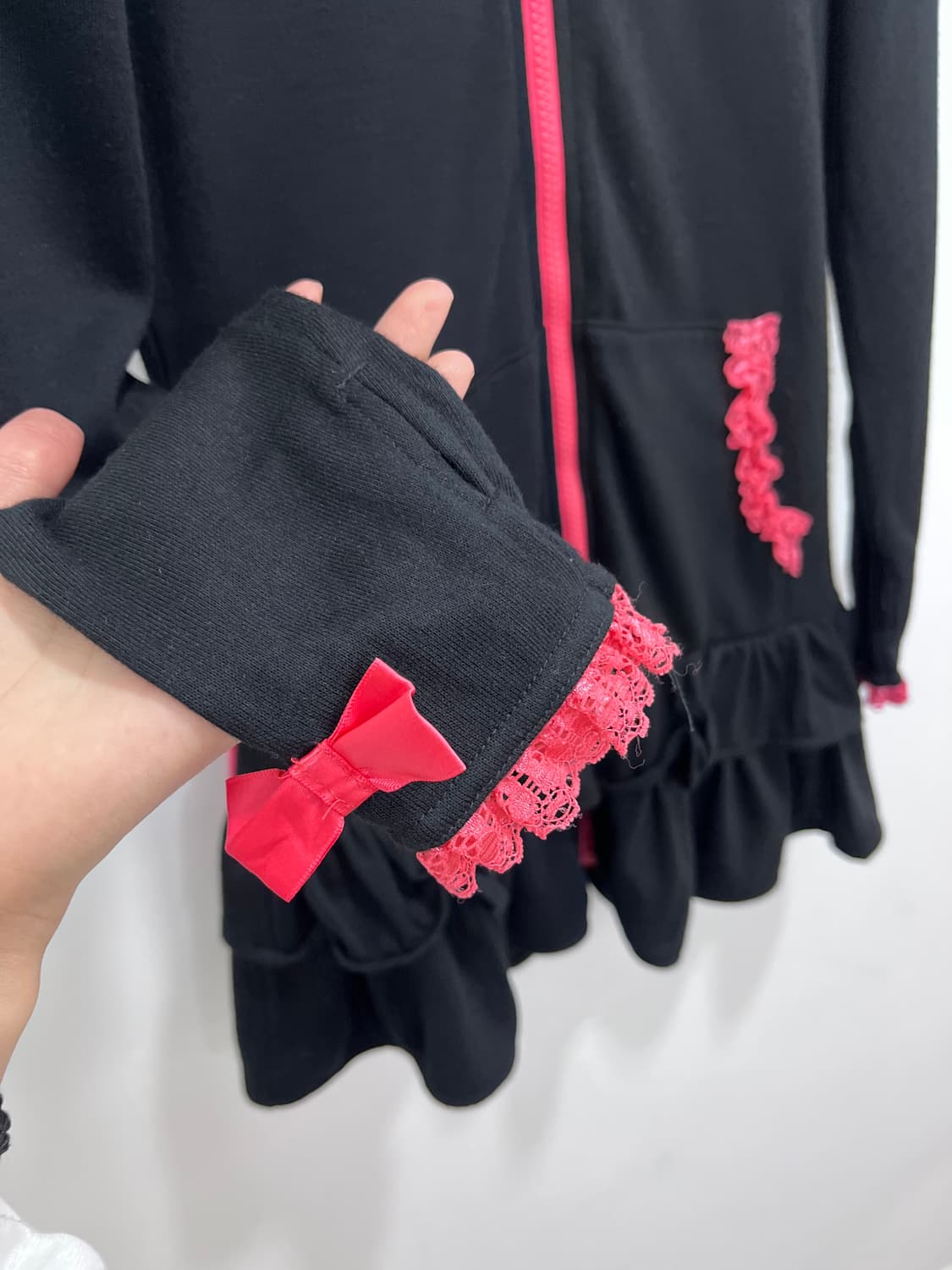 Joky gal 갸루 왕리본 집업 프릴 원피스 상품이미지6