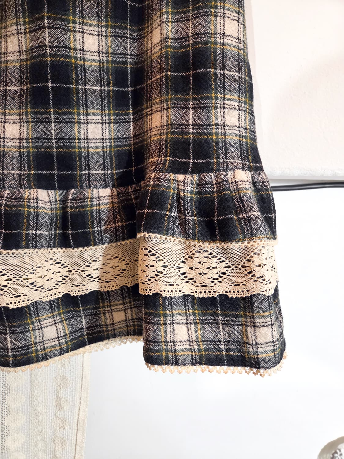 울 체크 미디 스커트 상품이미지5