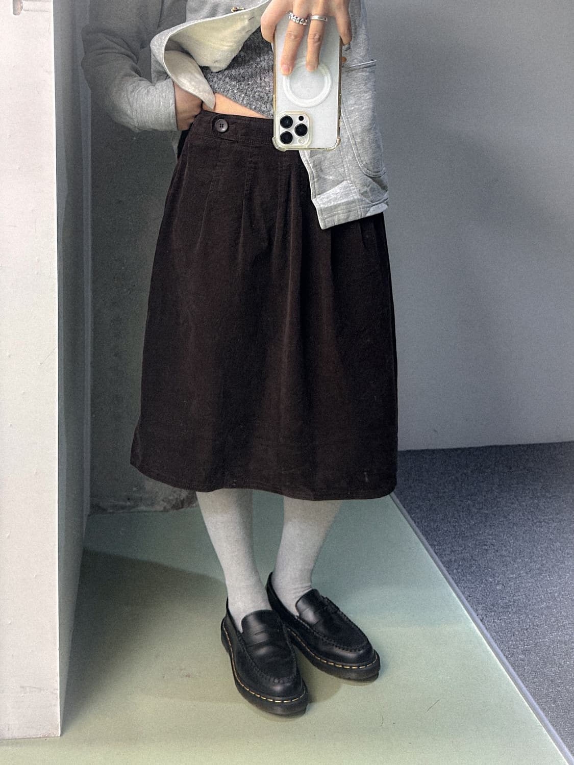 brown corduroy midi skirt 상품이미지4