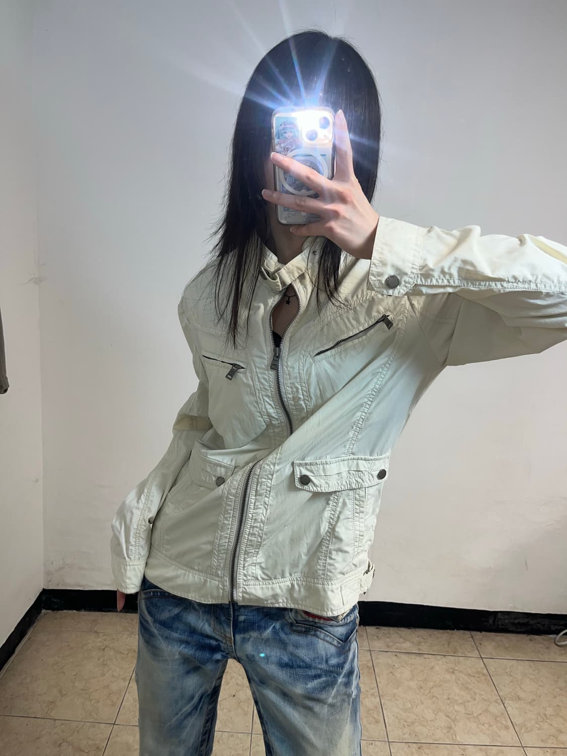 Y2K 크림베이지 나일론 유틸리티 자켓 상품이미지3