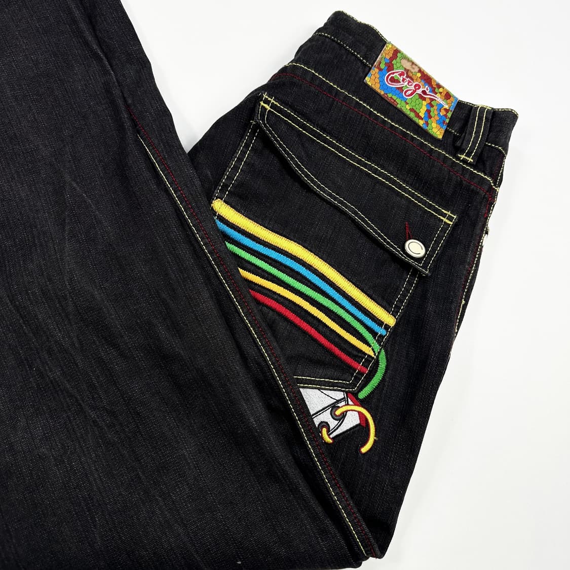 쿠지 오리지널 커팅진 자수 와이드 데님 팬츠 (34인치) 상품이미지1