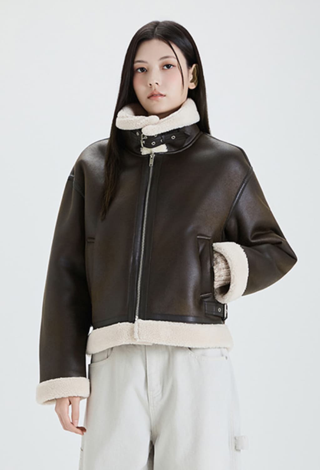 미쏘(MIXXO) 스탠카라 무스탕 브라운 상품이미지1