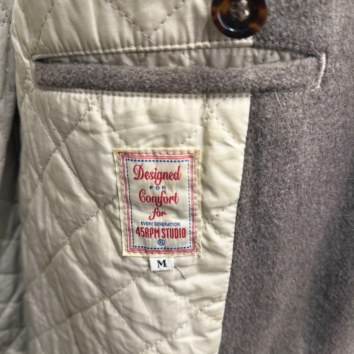 45RPM 울 블렌드 피코트 누빔 안감 웰트 포켓 버튼 디테일 브라운 상품이미지6