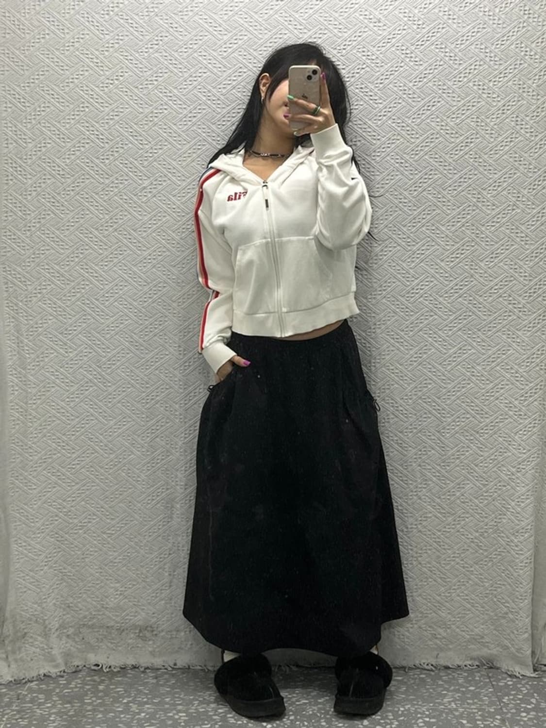 필라 사이드라인 배색 레인보우 크롭 후드집업 M C06556 상품이미지1