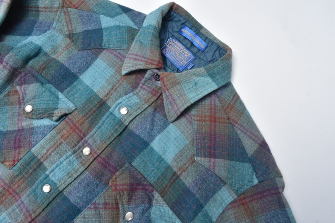80S 펜들턴 울 체크 웨스턴 체크 셔츠 남방 L N0812 상품이미지4