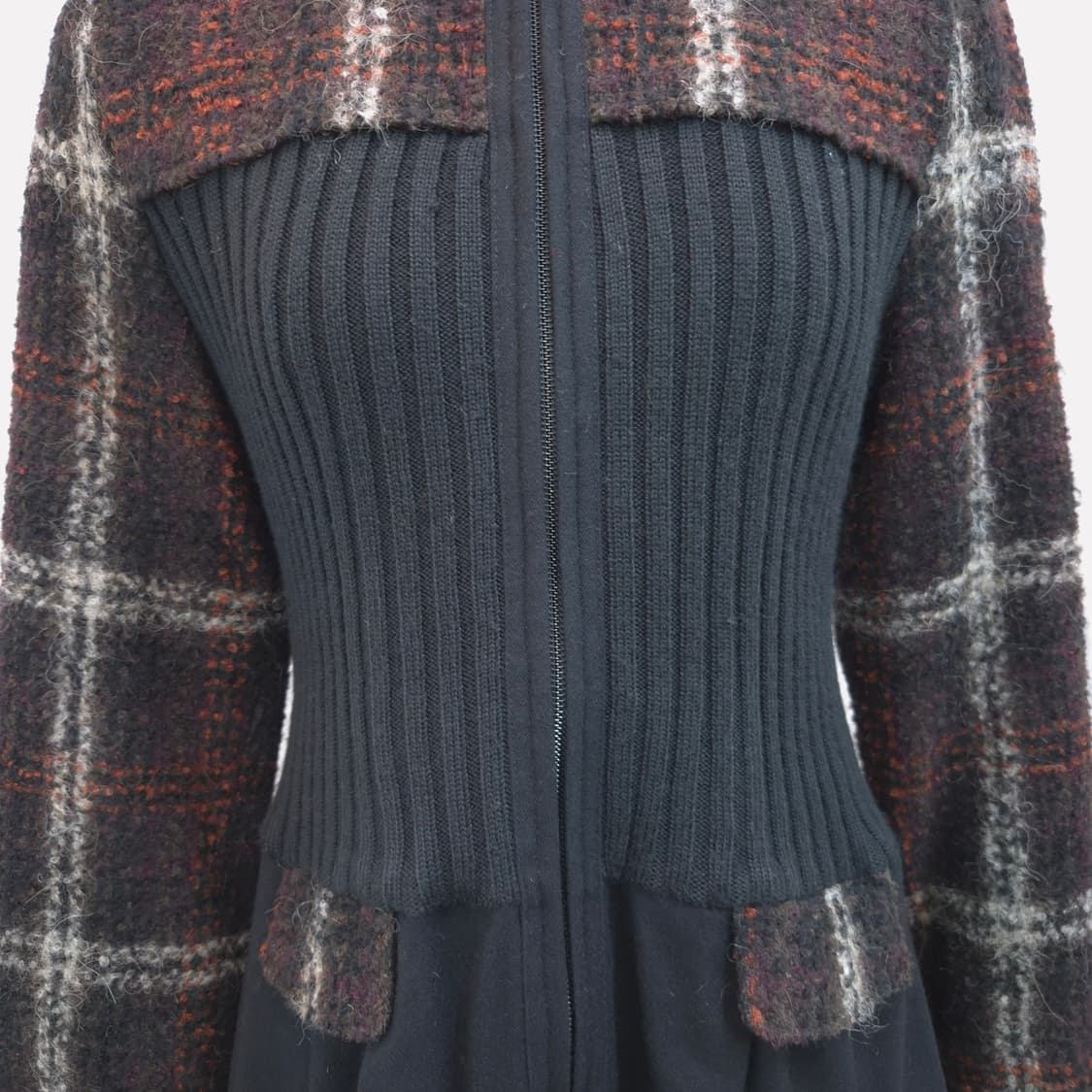 울 체크 니트 하이넥 원피스 코트 상품이미지5