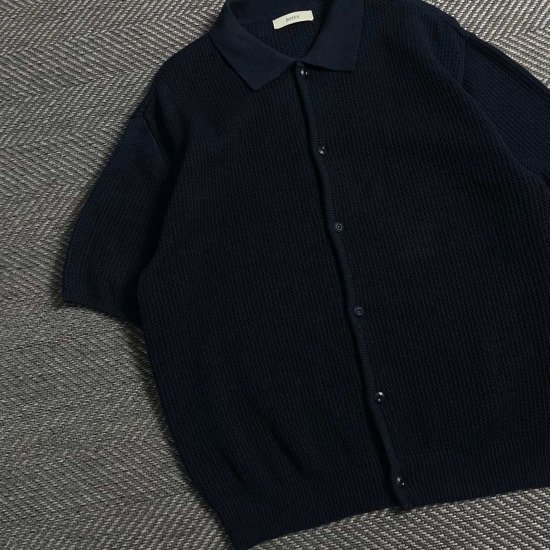Poten 미니멀 와플 니트 반팔 셔츠 네이비 y 5024 상품이미지4