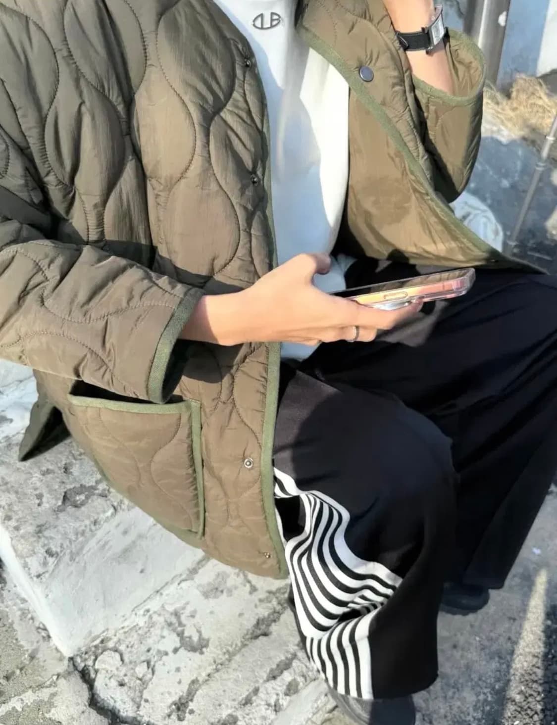 [미 시착 새 상품] 돈비레잇 퀼팅 자켓 카키 상품이미지3