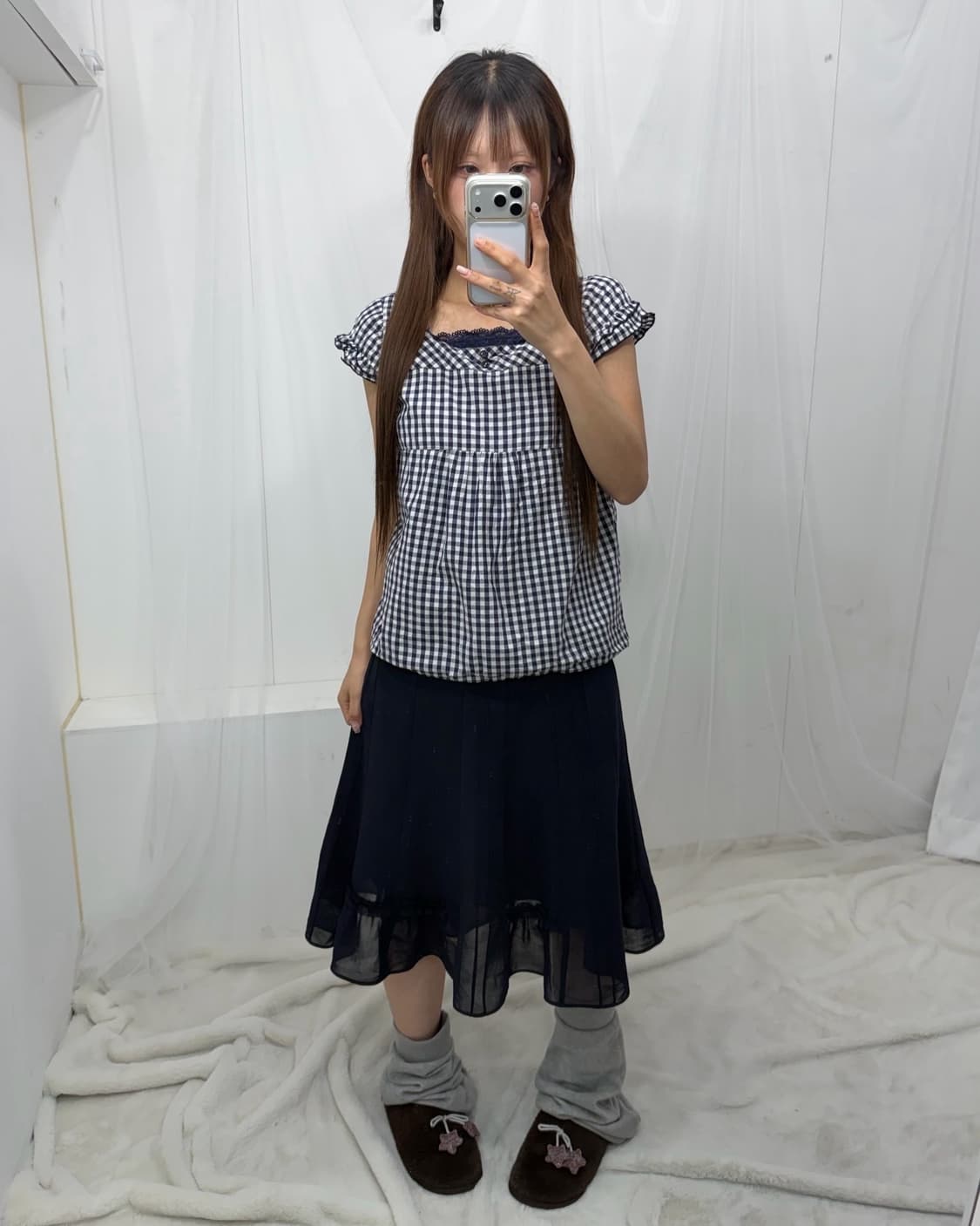 ˚꩜｡네이비 톤온톤 프릴 니혼진 ˚꩜｡ 상품이미지2