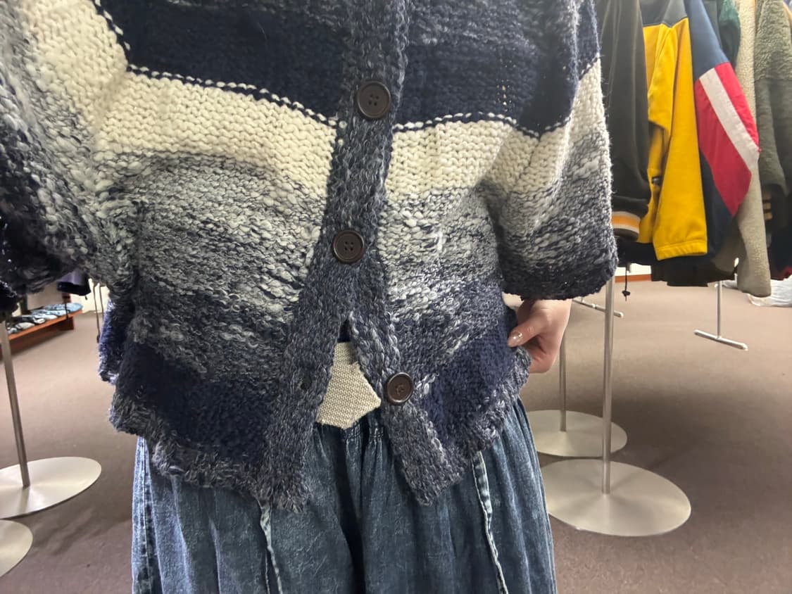 M-L)Japanese vintage 여성 줄무늬 반팔 니트 가디건 상품이미지3