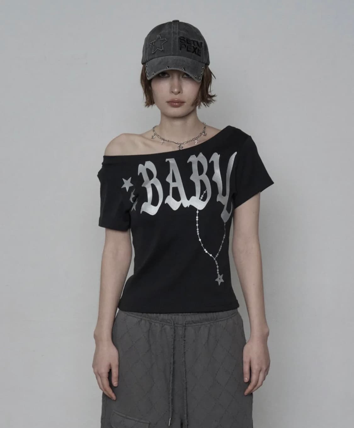 셋업이엑이 BABY WIDE NECK TOP / BLACK 상품이미지1