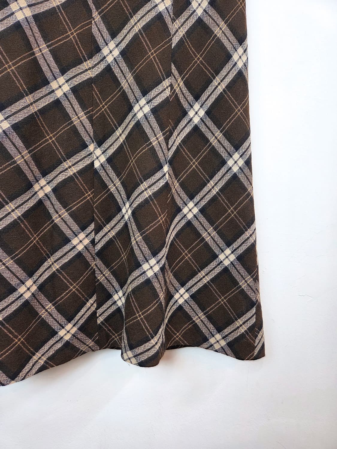 브라운 체크 울 롱스커트 상품이미지3