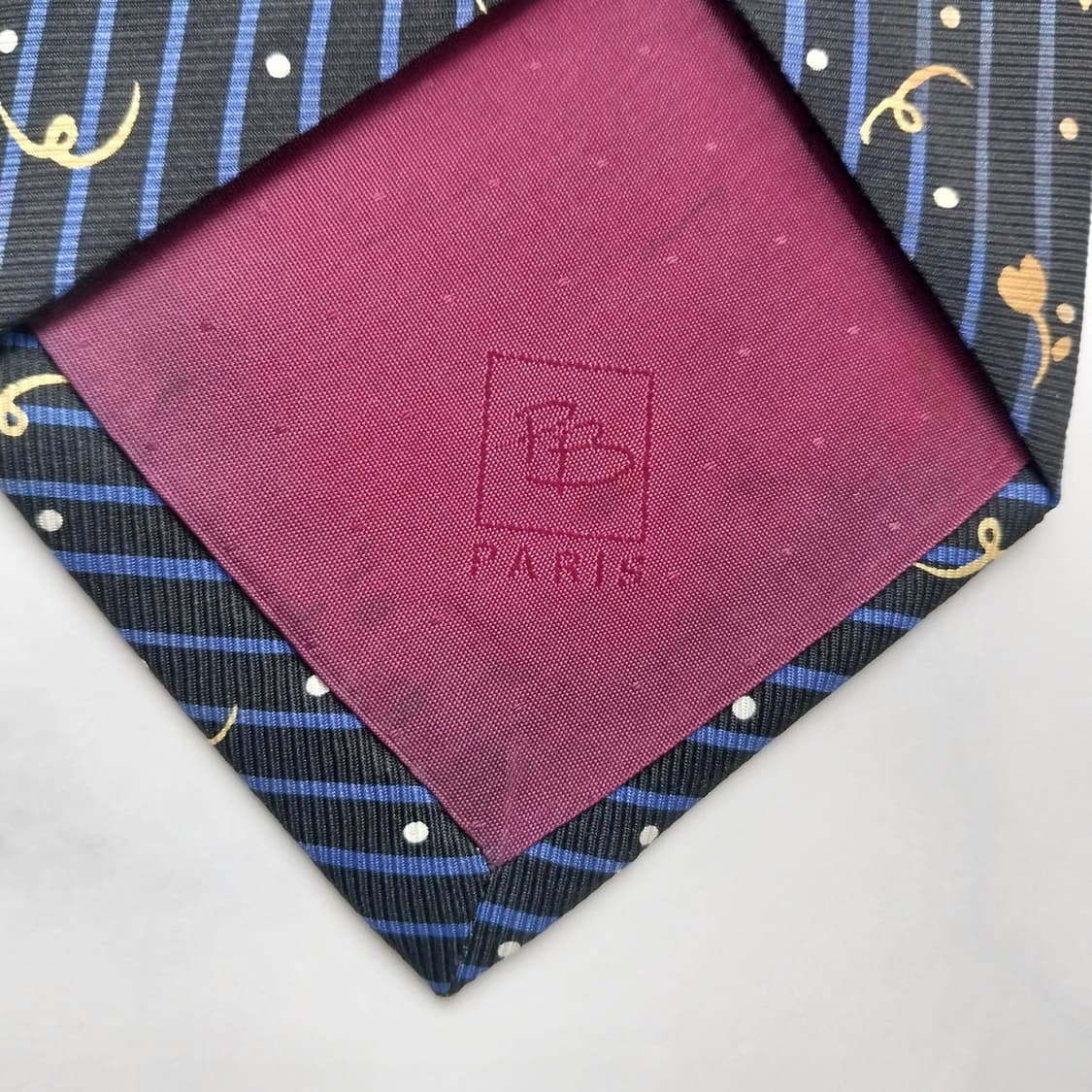 피에르 발망 실크 블랙&블루 플로럴 넥타이 9.7cm A등급 K1286
 상품이미지10