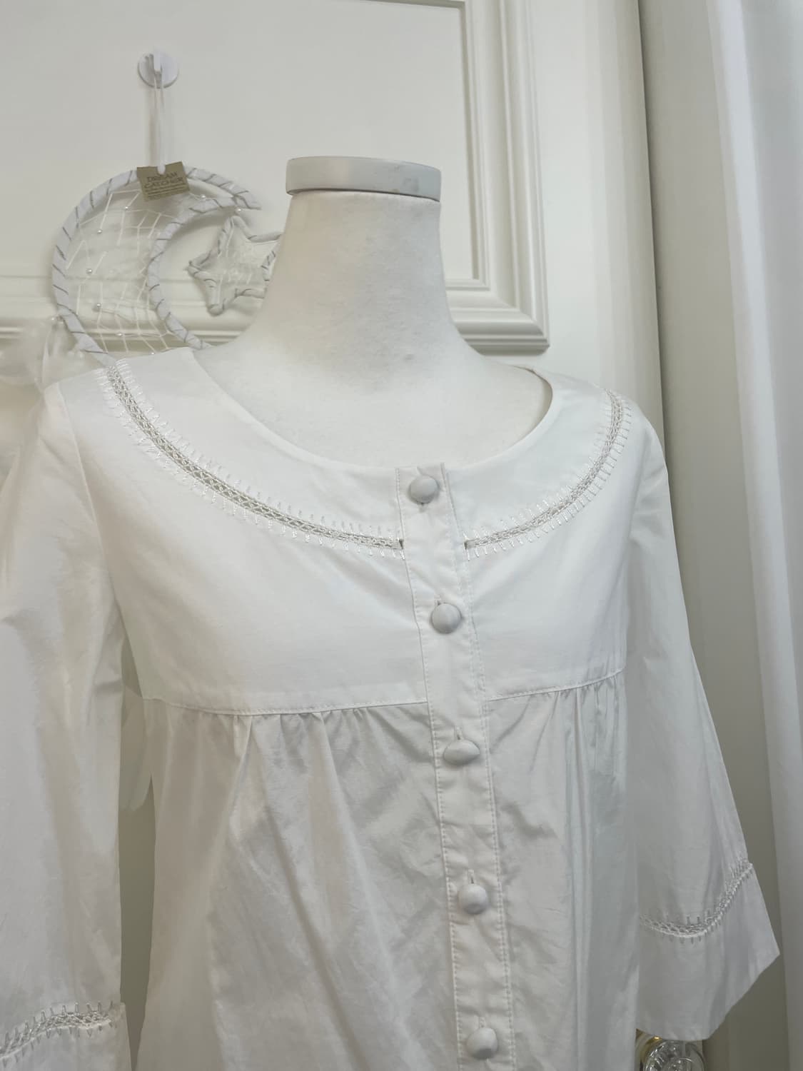 ROPE white shirring button point cute op 상품이미지6