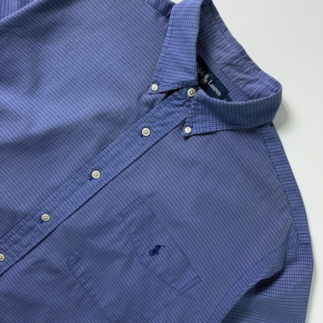 Polo  폴로 랄프로렌 자수 코튼 블루 체크 반팔셔츠  상품이미지3