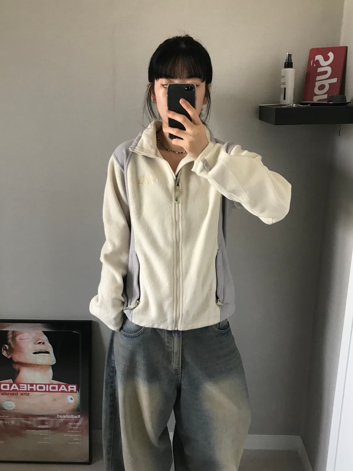 대장급 노스페이스 해외판 로고 아이보리 플리스 집업 상품이미지4