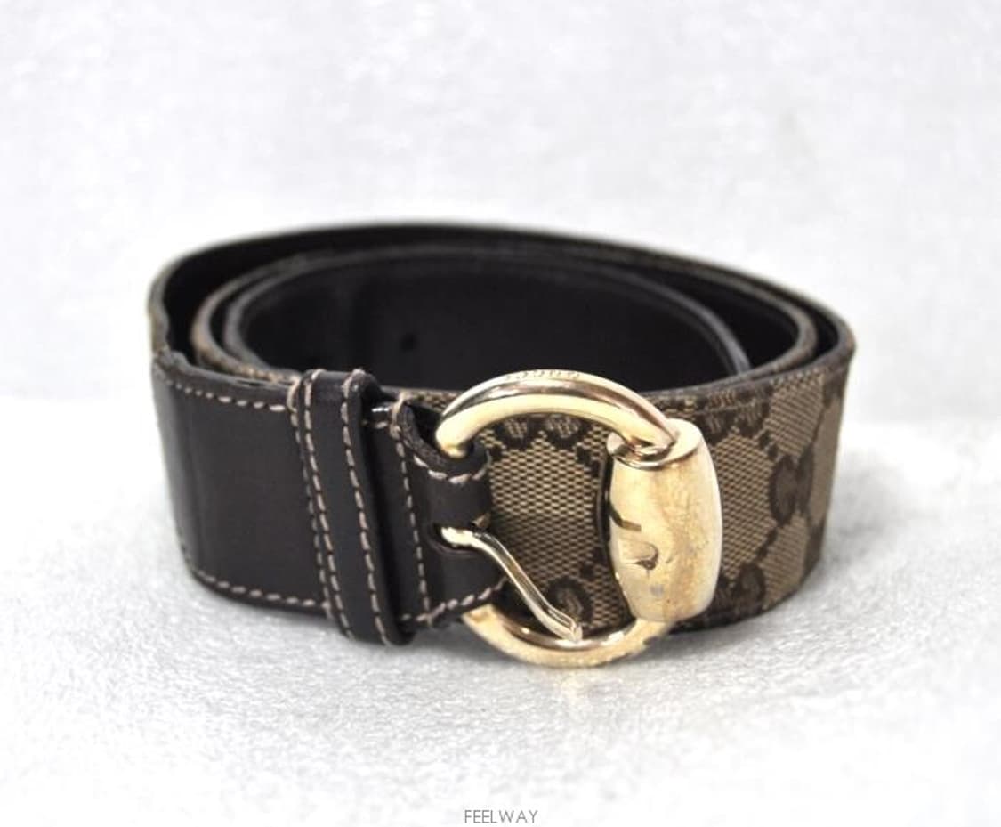 구찌/남성자갸드레더트리밍금장버클벨트(허리28~30)정품 상품이미지1