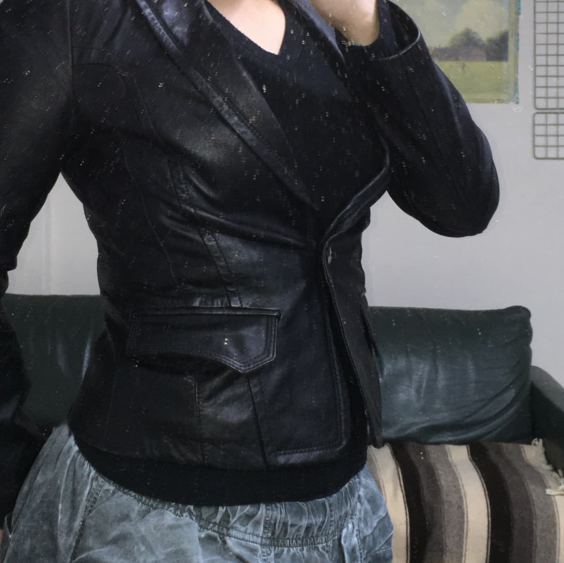 투티/0133 GGPX 양가죽 레더 호피 블랙 가죽자켓 y2k 상품이미지1
