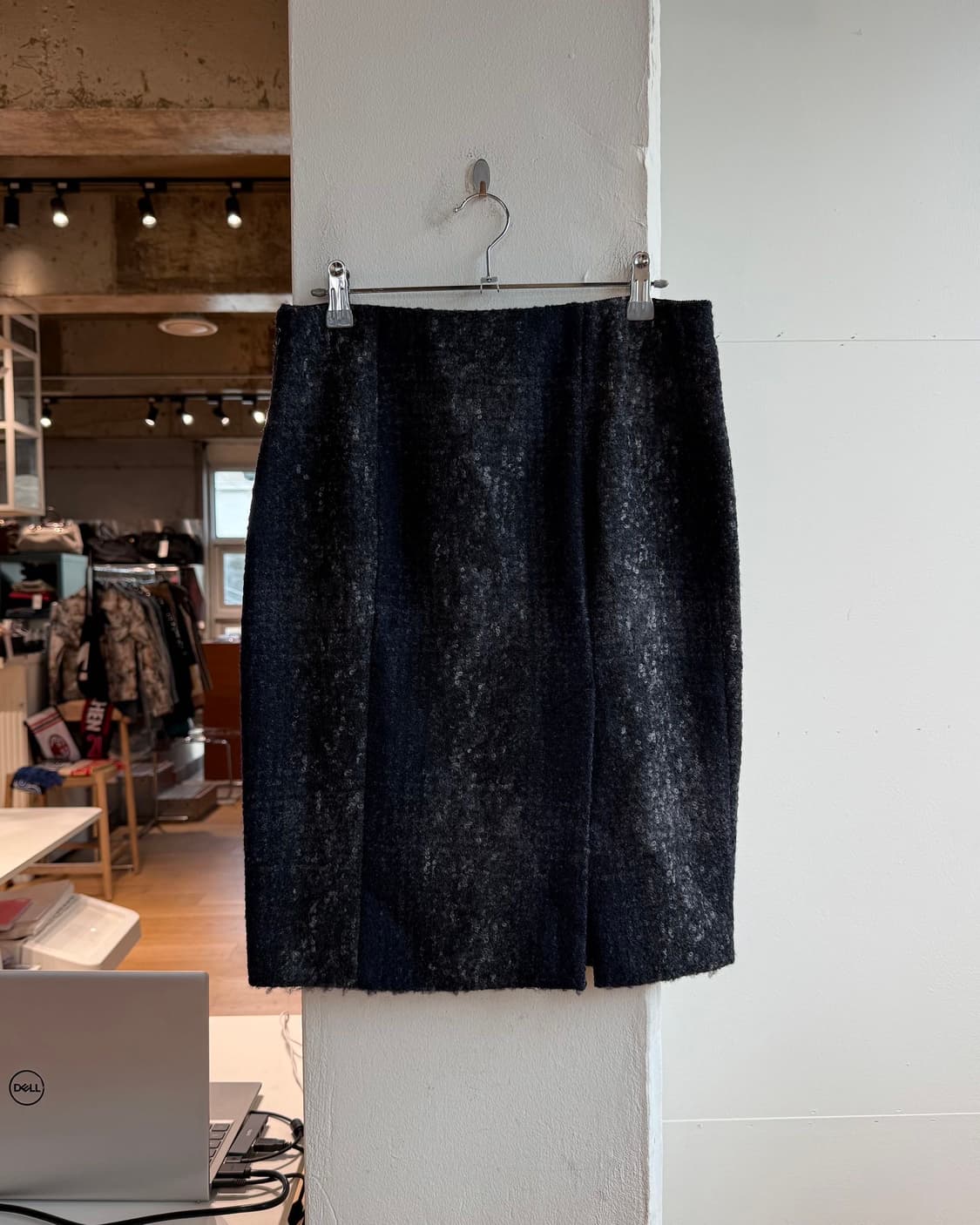 프라다 블루 그레이 체크 울 미디스커트  상품이미지5