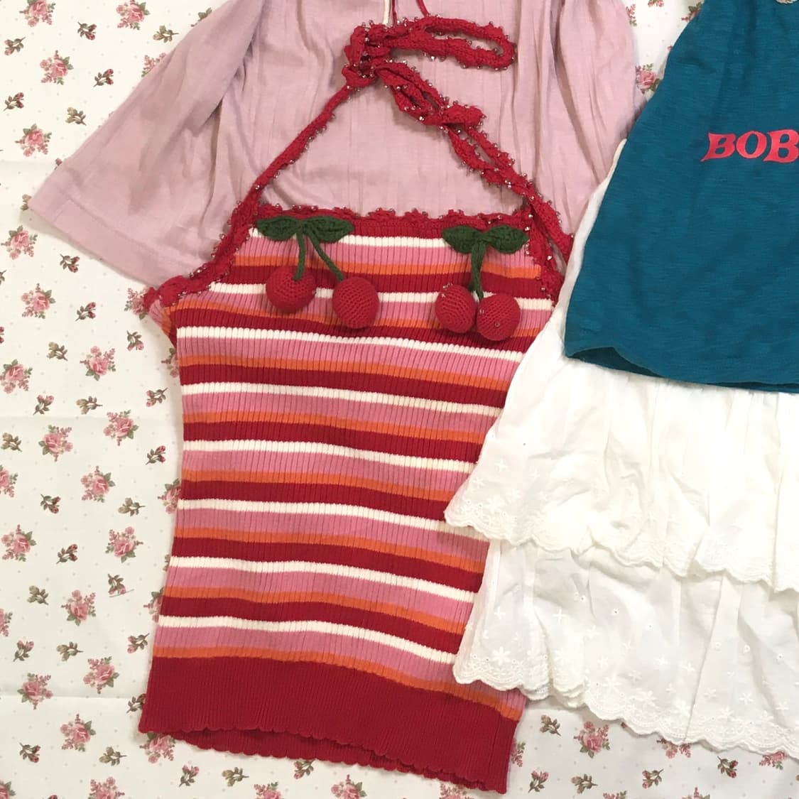 jpn vintage cherry pink halter sleeveles 상품이미지5