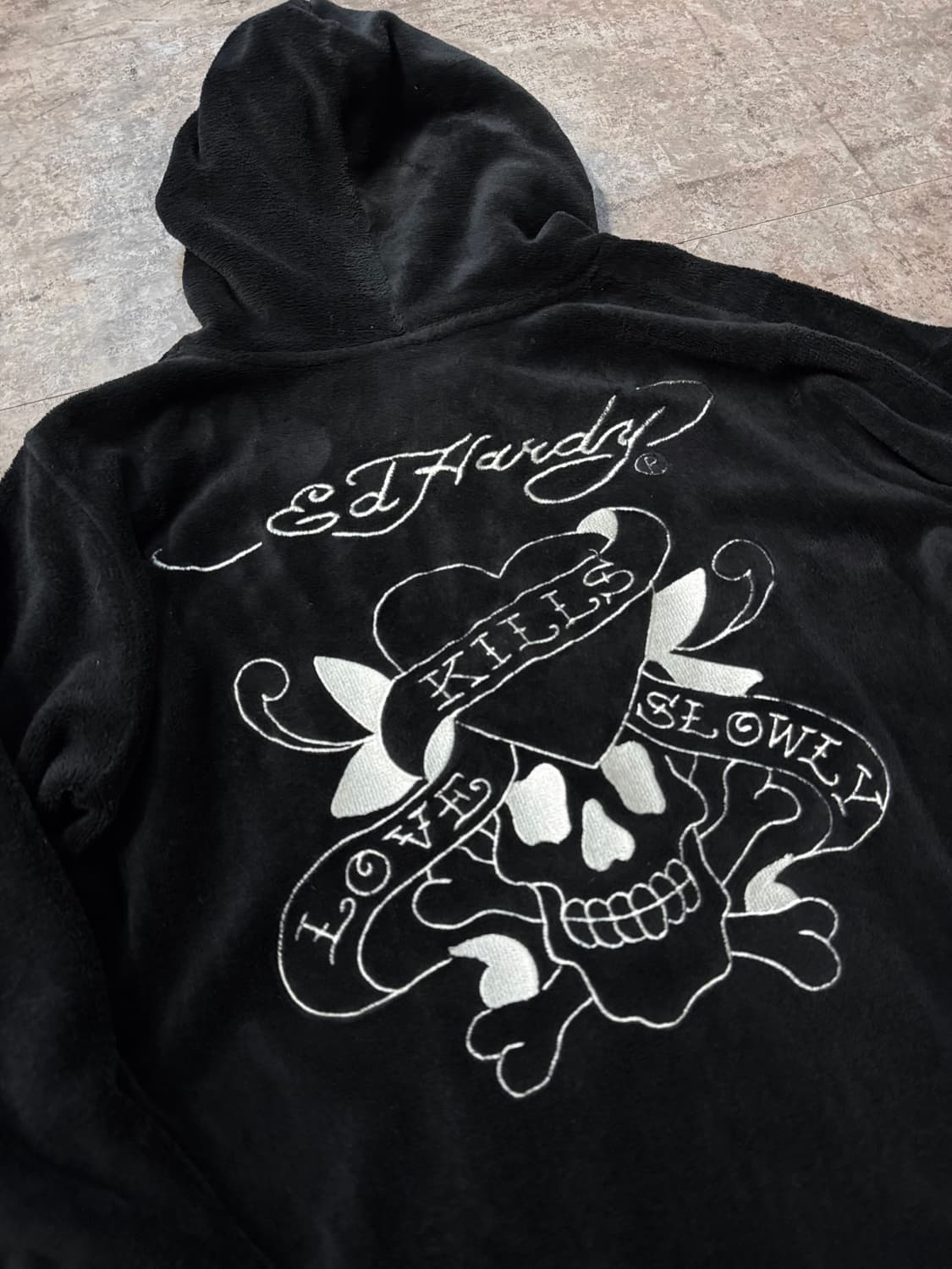 에드하디 스컬/로고 자수 플리스 후디드 집업 상품이미지10